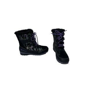 Disney Descendants 2 Boots Size 2 Purple Sparkle Tie Dye Black Fur Top Laces